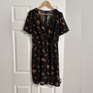 Modcloth Black Midi Dress with Floral Pattern